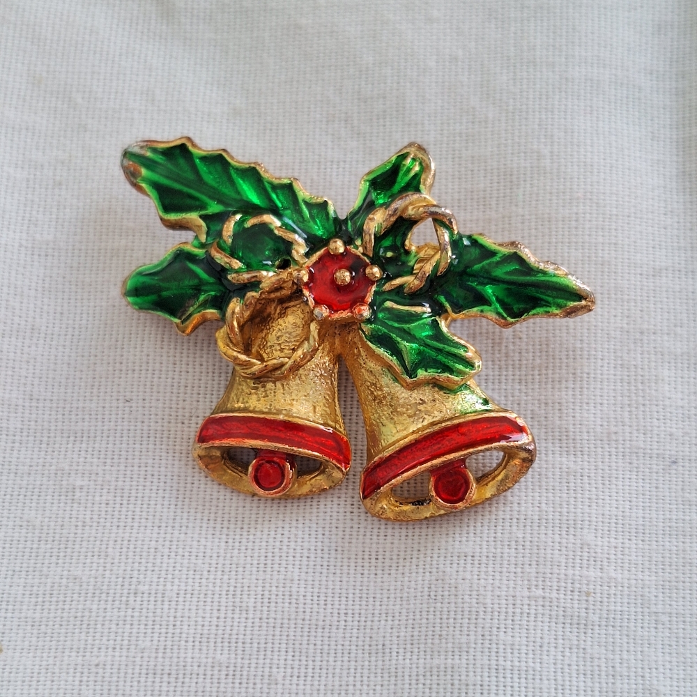 Gold and Green Bell Brooch